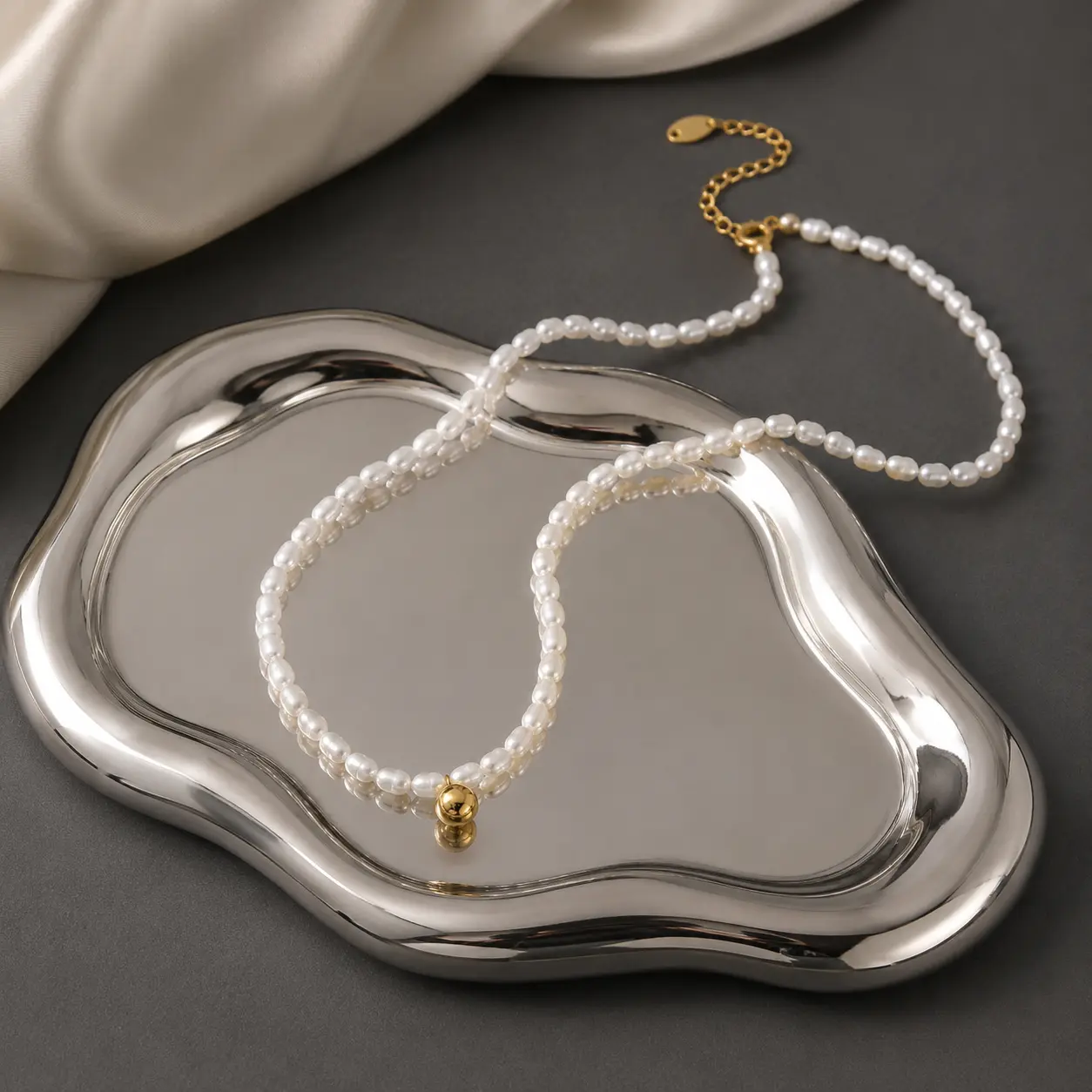 Metora Odette Freshwater Pearl Necklace for Women, Gold Ball Pendant Elegant Jewelry