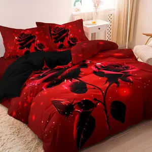 Rose Pattern Decorative Duvet Cover Set, 3 Counts/set Including 1 Duvet Cover & 2 Pillowcase without Filler, Soft Comfortable Bedding Set for Home Bedroom