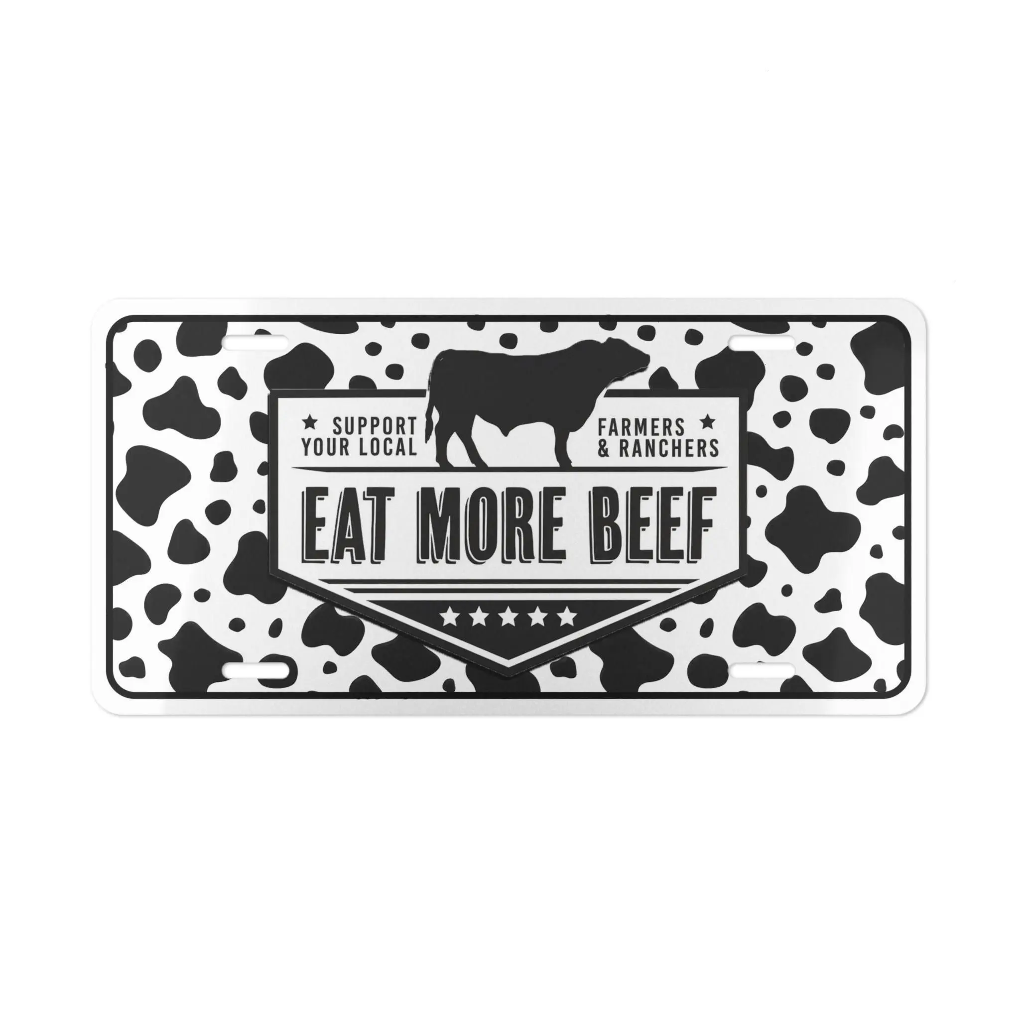 Eat More Beef Cow Print License Plate, 12 x 6 Aluminum Vanity Tag for US Vehicles, Rancher Gift, Farm Truck Accessory, Best Gift