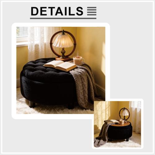 Modern 25 Inch Round Storage Ottoman Coffee Table with Tray & Removable Top, Tufted Upholstered Circle Ottoman for Living Room Bedroom, Dark Grey/Light Grey/Black/Dark Green/Coffee/Camel