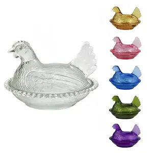 Chicken Shaped Crystal Candy Dish with Lid – Snack Bowl for Nuts, Dessert & Candy – Decorative Jar for Home Kitchen, Office Desk & Tabletop Decor (Transparent)