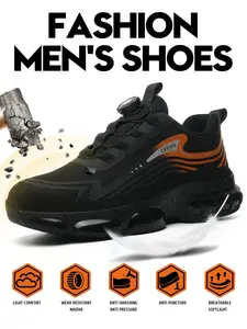 Anti-Smashing Anti-Puncture Safety Shoes, Breathable Comfort Lightweight Button Design, Suitable for Construction Workers Outdoor Work, Footwear