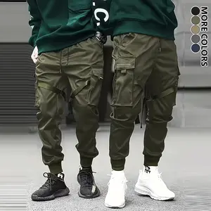 Men's Outdoor Sports Cargo Pants Drawstring Tapered Joggers Casual Streetwear Retro American Style Fashion Versatile Trendy Work Trousers for Daily Wear