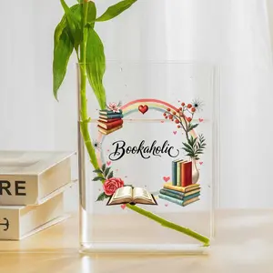 Rainbow Book Stack Vase - Floral Acrylic Literary Decor with Colorful Book Lovers Design, Perfect Gift for Teachers & Bookworms |   Hand Wash Only, Oval Shape, No Electricity Needed, Book Lover Gifts