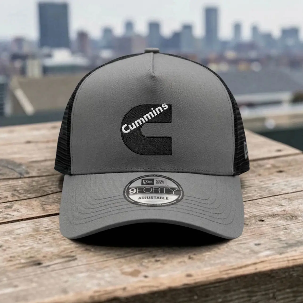 Cummins Embroidered Logo Trucker Hat Gray Black Mesh Adjustable Cap