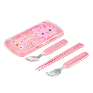 Portable Travel Reusable Flatware and Chopsticks Set with Case Pink (1/200)