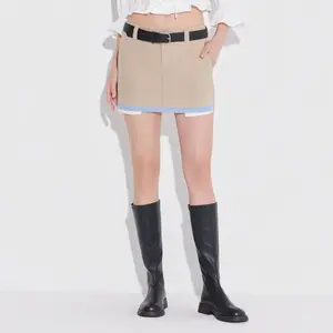 Women's Contrast Check Panneled Mini Skirt - Wild Fable Beige 0