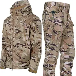 Men's Winter Jacket Tactical  Sets FleecedWindproof Waterproof Padding Suits  Uniform Pockets Camo