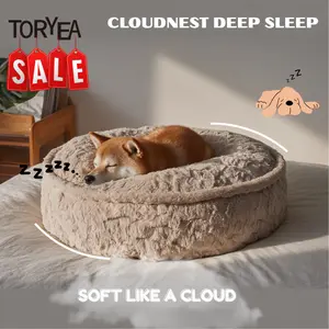 TORYEA PET CloudNest Plush Bed for Dogs & Cats – Calm Beige Edition, Ultra Soft Faux Fur, Thick Supportive Cushion, Washable Cover, Non-Slip Bottom, Premium Comfort Pet Bed for All Seasons