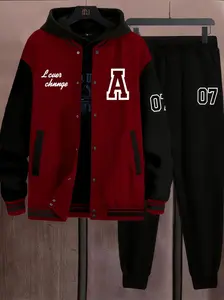 Varsity Men's 2-Piece Fashion Hooded Sweatshirt & Ankle-Tied Casual Pants Set, Digital Printing, Soft Skin-Friendly Fabric, Suitable for Sports & Leisure