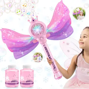 001-XLL Bubble Wands for Kids Girls - LED Light & Music Bubble Machine: 3 AA Batteries & 2 Bubble Solutions, Outdoor Party Birthday Toys for Toddlers, Gift for 3 4 5 6 7 8 Year Old Girls