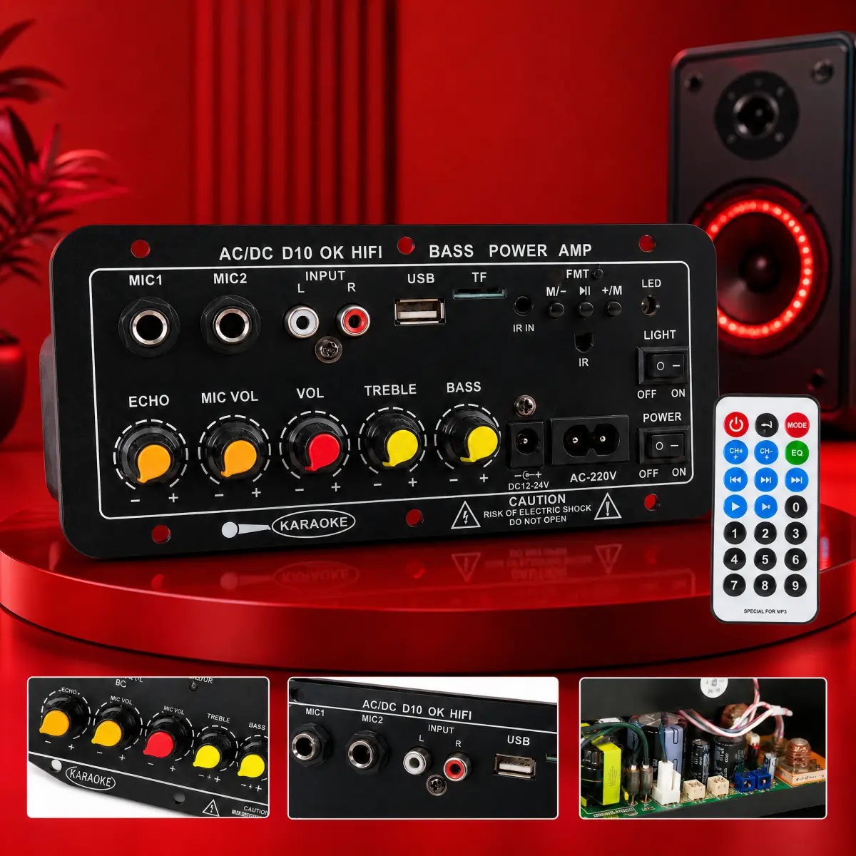 Karaoke Amplifier Board with Bluetooth 5.0, Dual Microphone Interfaces, Subwoofer Amplifier Module, Audio Support, USB-Card-Wired Connections for DIY Family Gatherings, Outdoor Portable Speakers, Durable