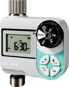 QUOBAS Sprinkler Timer for Garden Hose, Weekly Programmable Digital Water Timer with Rain Delay/Auto/Manual 3 Modes, Drip Irrigation System, Pool, Lawn, Battery Powered, 1 Zone