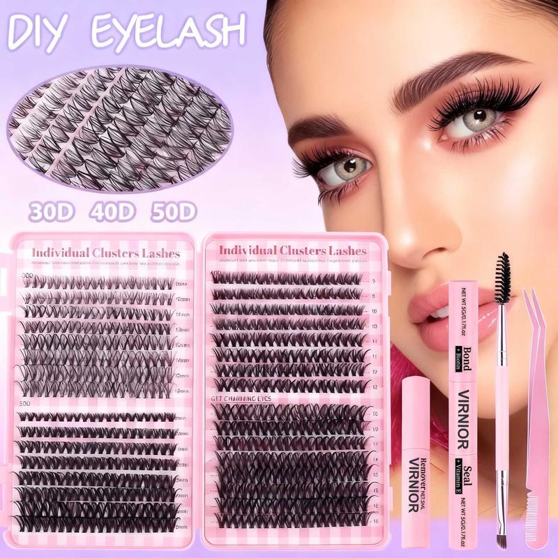 Mixed Length False Eyelashes 30D 40D 50D with Bond and Seal & Remover & Tweezers & Eyelash Curler, Natural Eyelash Extensions, VIRNIOR Lash for Eyelash Enhancements, Lashes Glue Extension,  Lashes Clusters, Cosmetic, Flawless Makeup Lightweight