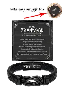 1PC Perfect Christmas Gift for Grandson - Fashion Classic Double Layer Knotted Leather Braided Bracelet (Comes Gift Box) | Birthday Gift/Valentine's Day/New Year Blessing Gift - for Grandson, Stylish Bracelet for Everyday Wear