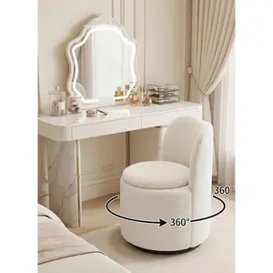 Garvee Vanity Chair with Storage, Sherpa 360° Swivel Makeup Chair with Back, Modern Swivel Accent Stool Barrel  Chair Upholstered Ottoman Vanity Stool with Back for Bedroom, Dressing, Living Room, White