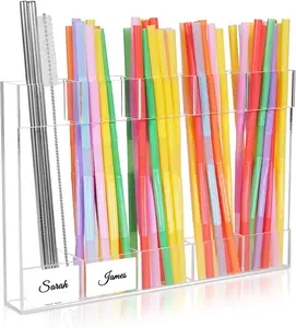 9.8" Large  Straw Holder & Organizer for Cabinet Door, Ultra Sticky Adhesive Storage Dispenser, Holds 80+ Straws,  Peel and Stick Holder for Counter, Tumbler Straw Storage