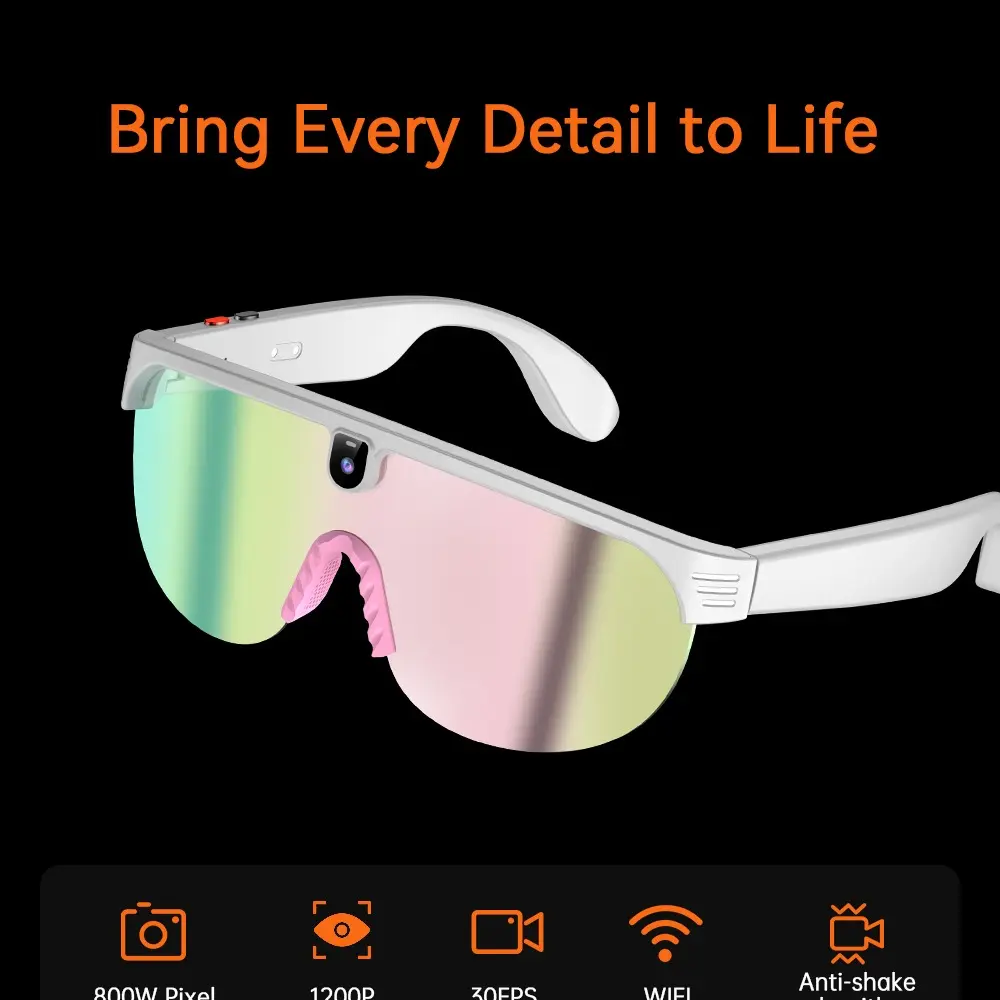 Rainbow Smart AI Silicon Glasses with Camera - 8MP Camera, 1080P POV Video Recording, WiFi Sync, Bluetooth Audio Music Sunglasses, Built-in Voice Assistant, Smart Glasses With Camera