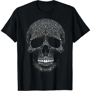 HAGBDH Men's Casual Cotton T-Shirt with Crystal Skull Tee – Intricate Rhinestone Gothic Design Short Sleeves -  Teeshirts,Graphic Tees Stream Elements Shirt,Graphic Tees Stream Elements Shir graphic tees me