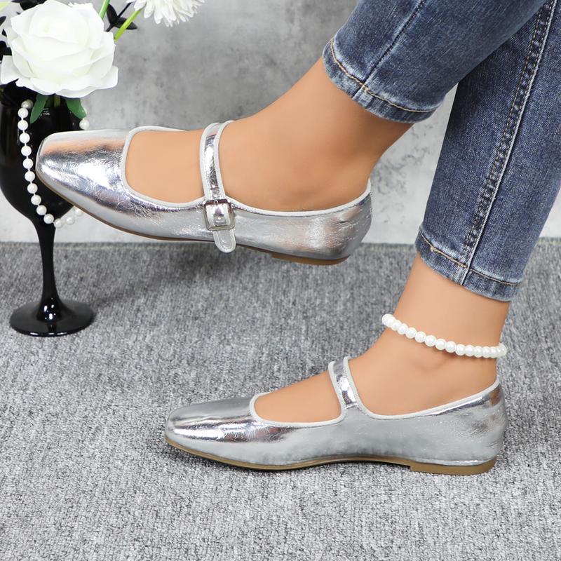 Women's Leather Mary Jane Ballet Flats Comfortable Slip-on Square Toe Soft Work Flats Classic Retro Footwear Flat Shoes for Daily Wear DB