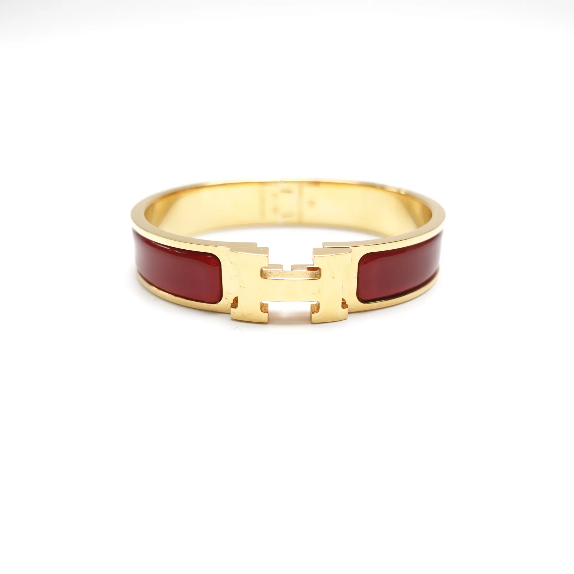 Pre-owned re owned Hermes Clic H PM Gold&Red Bracelet T10450127