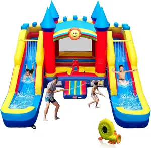 JOYMOR Commercial Grade Water Slide Bounce House with Double Water Slides for Adults and Kids, 100% PVC Vinyl Bouncy Castle for Kids Outdoor Party w/Repairing Kit and Storage Bag (Include Blower)