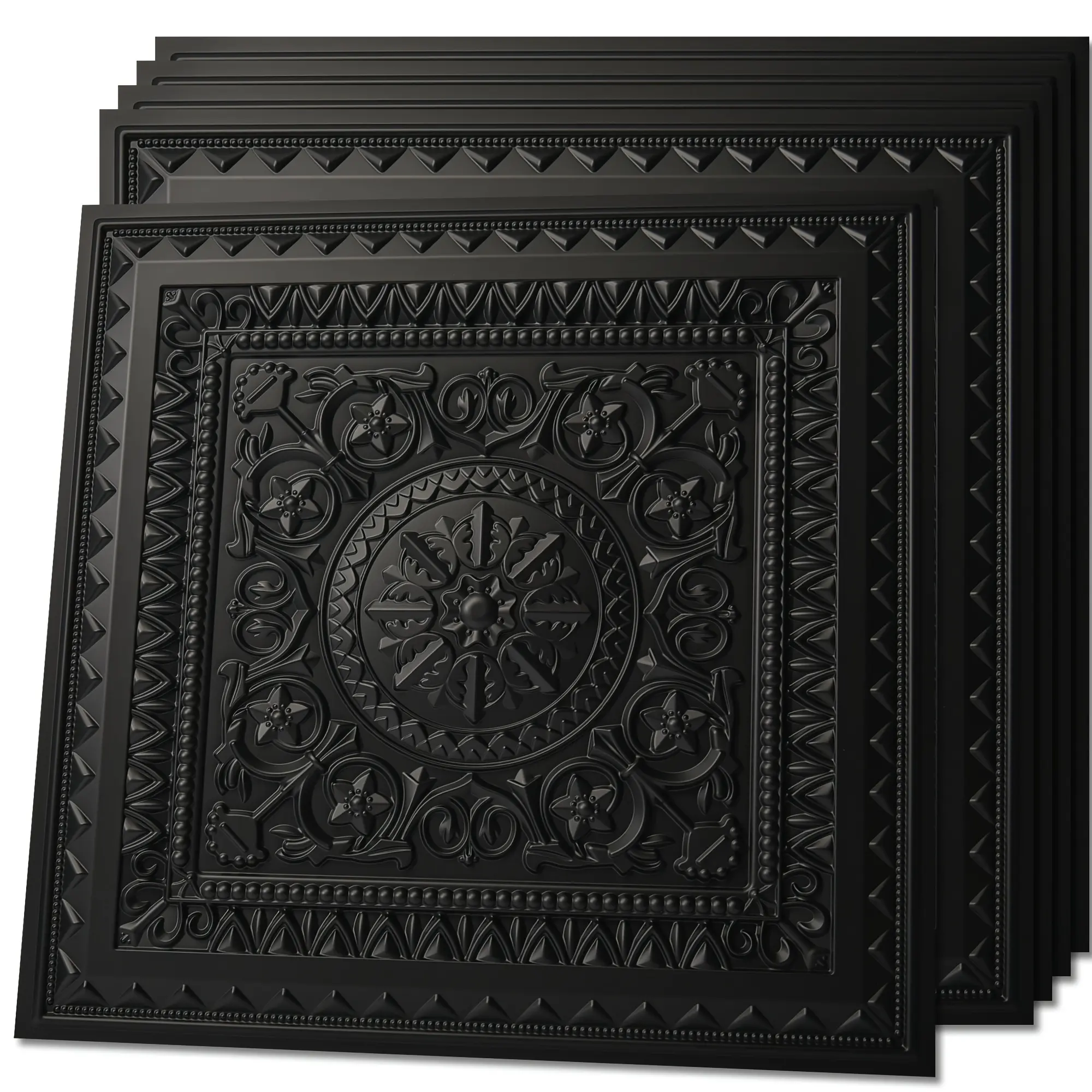 12-Pack Art3d Black Drop Ceiling Tiles | 2'X2' Polyvinyl Chloride Plastic Sheets, Glue Up Ceiling Tiles, 48 Sq.Ft