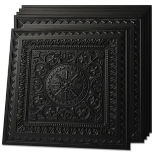 12-Pack Art3d Black Drop Ceiling Tiles | 2'X2' Polyvinyl Chloride Plastic Sheets, Glue Up Ceiling Tiles, 48 Sq.Ft
