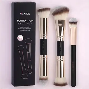 Maange Double-ended Makeup Brush Set, 3 Counts/set Multifunctional Makeup Brushes Blending Brush, Foundation Brush & Loose Powder & Blush Brush, Professional Makeup Tools for Women & Girls, Double Head Design Makeup Brushes Kits