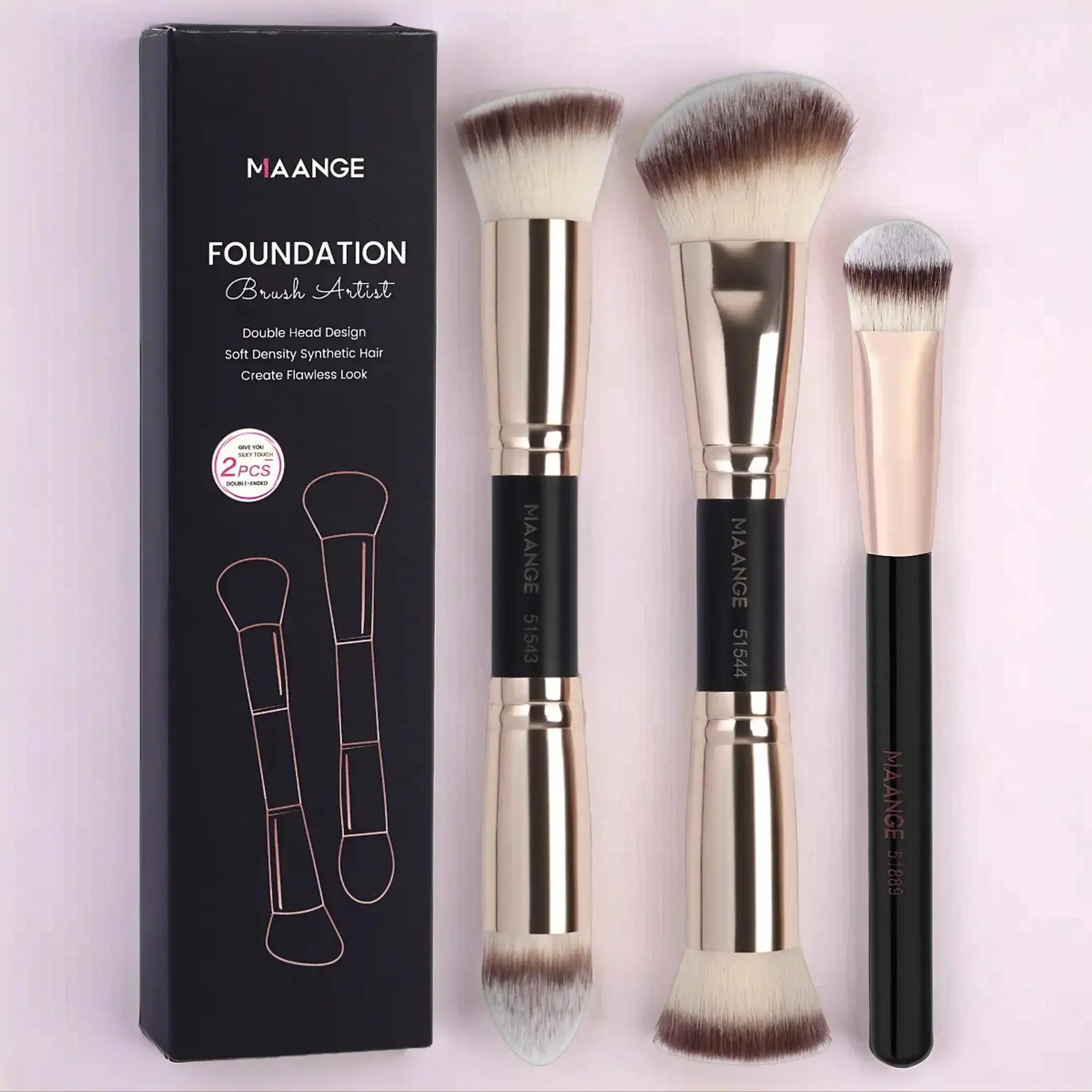Maange Double-ended Makeup Brush Set, 3 Counts/set Multifunctional Makeup Brushes Blending Brush, Foundation Brush & Loose Powder & Blush Brush, Profe