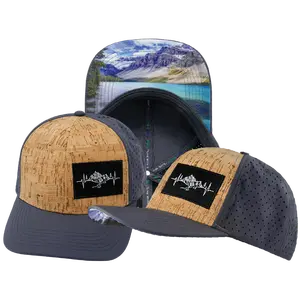 Mountains Hat - Baseball Hat Fit - Cork - Charcoal - Laser Mesh