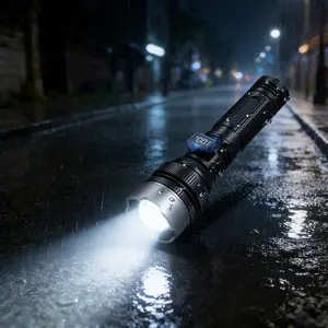 Heavy Duty Waterproof Flashlight 10000 Lumens Type C Fast Charging 3 Modes Telescopic Zoom Handheld Torch for Camping Hiking Outdoor Emergency Hurricane Prep