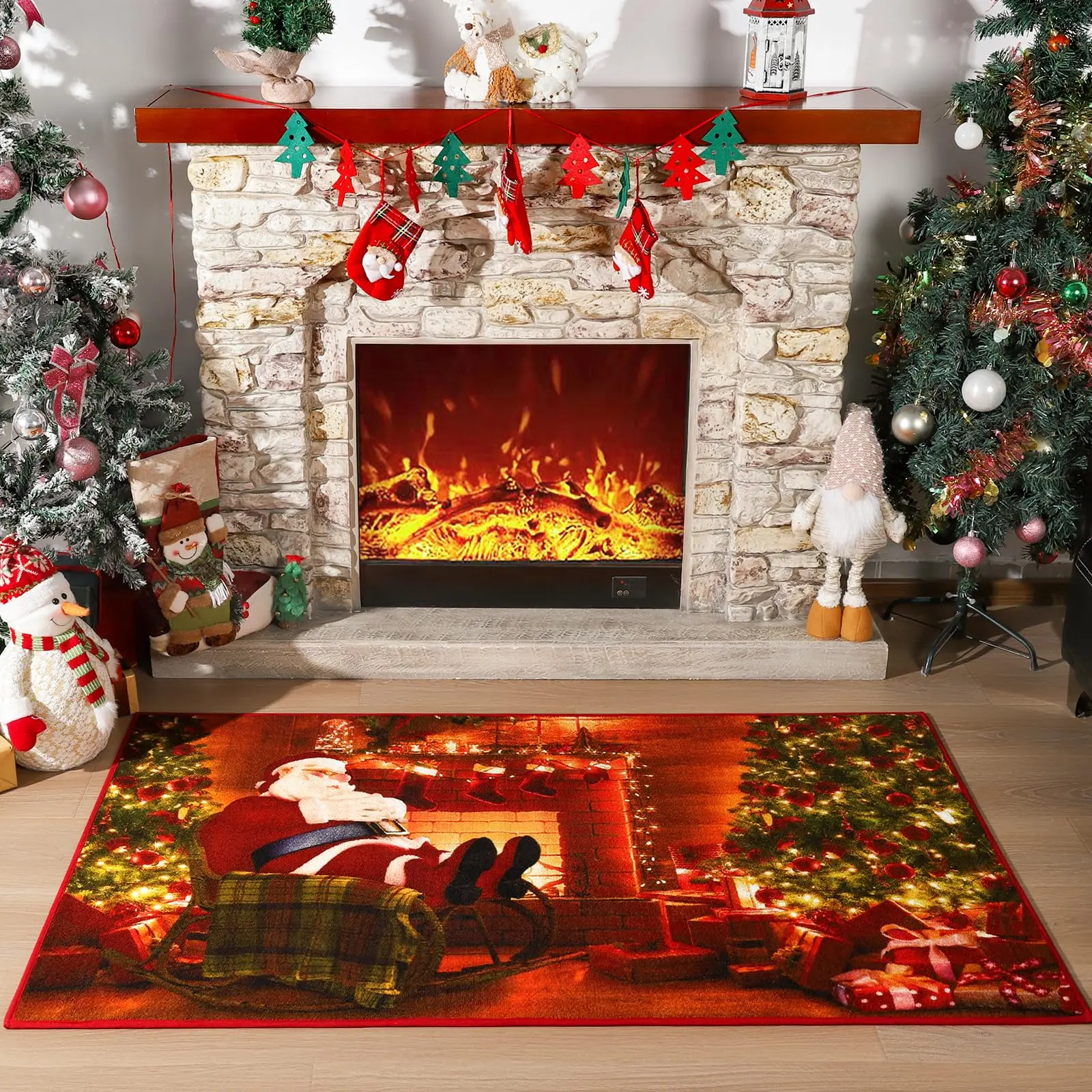 Christmas Rug Runner for Hallway Bedroom, 2x6 Feet Runner Rugs for Living Room, Christmas Kitchen Rugs, Non Slip Merry Christmas Welcome Mat, Red Santa Rug Carpets for Porch Entryway Decoration