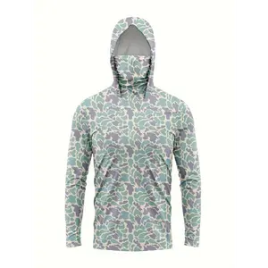 [100% Polyester Camo Hoodie] Men'S Camo Hooded Fishing Shirt, Quick-Dry Polyester 100% Acetate Sweatshirt, Long Sleeve Outdoor Sports Hoodie with Sun Protection, Knit Fabric, Medium Stretch, for Hiking, Camping, Beach, Fishing - Universal F