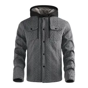Casual Grey Knitted Jacket with Sherpa Hood Stylish & Toasty Cable Knit Design Button Front Warm Winter Wear