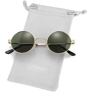 Polarized Round Sunglasses for Men Women Hippie Small Circle Glasses Red Yellow Lenses