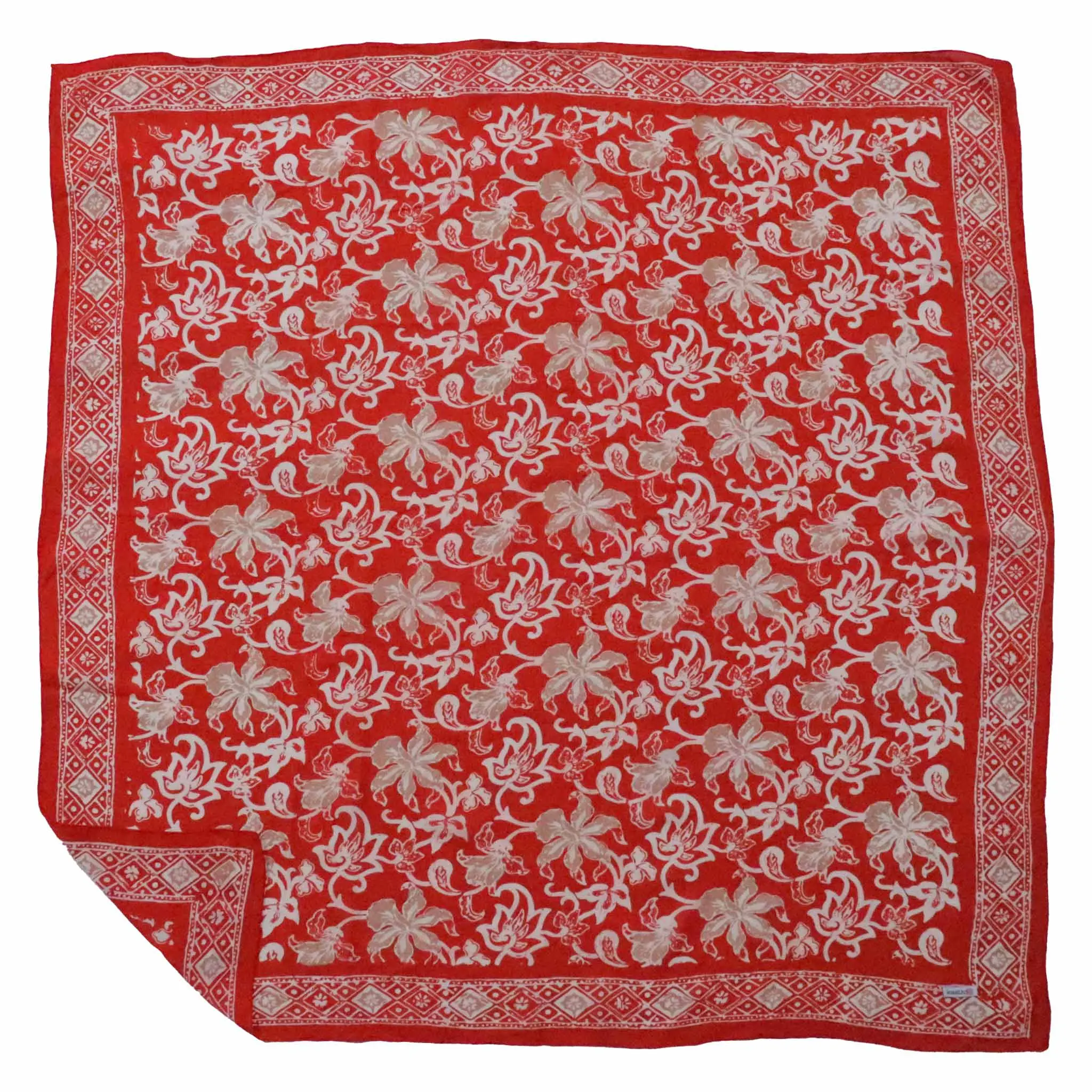 Large 39" Hand Dyed Batik Bandana, 100% Soft Cotton, Fiery Flora
