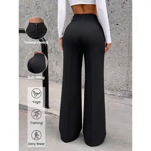 Women's High Waist Wide Leg Pants, Black Minimalist Straight Dress Pants for Office Casual Daily Wear