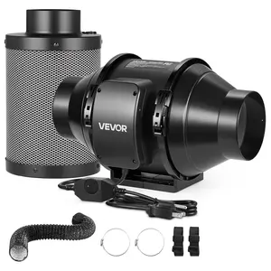 VEVOR 4" Air Filtration Kit, 180 CFM  Inline Duct Fan with Speed Controller, Carbon Filter & Ducting Ventilation System for Heating Cooling Booster, Grow Tents, Hydroponics
