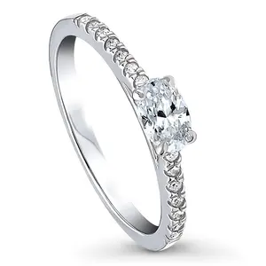 BERRICLE Sterling Silver Solitaire Engagement Promise Rings for Her, 0.4 Carat Oval Cut Cubic Zirconia CZ Ring