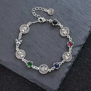 2026 New Arrival – Vintage-Style Silver Bracelet with Queen Coin & Crystal Accents