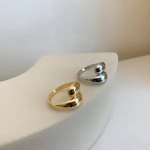 Irregular Water Drop Ring for Women Minimalist Open Adjustable Liquid Metal Band Polished Smooth Surface Dainty Teardrop Rings Aesthetic Molten Gold Silver Plated Jewelry Trendy Statement Accessory Gift for Her Birthday High-End Fashionable Stacking Ring
