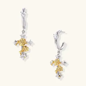 Golden Rose Cross Earrings