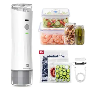 BRISSME 3-in-1 Vacuum Sealer Kit, Portable Food Vacuum Sealing Machine with Strong Suction, Water-Resistant Food Saver Includes 15 Reusable Bags, 10 Mason Jar Lids & 2 Containers for Meal Prep & Sous Vide