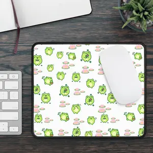 Cute Kawaii Frog Pattern Gaming Mouse Pad — Green Frog & Lily Pad Desk Mat