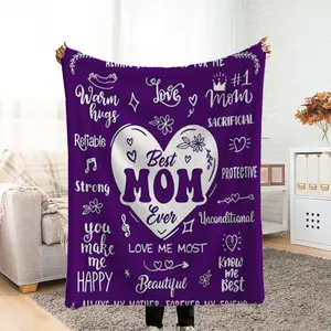 Best Mom Flannel Blanket: With Heart Design and Inspirational Messages, Soft Purple Blanket, Perfect Gift for Mother's Day, Anniversaries or Family Love, Thick Fleece Blanket, Bedroom Bedside Blan