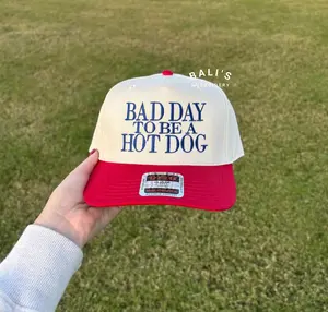 Bad Day To Be a Hot Dog Embroidered Trucker Hat, Baseball hat, Summer hat, Funny trendy trucker snapback hat Fourth of July hat, 4th of July
