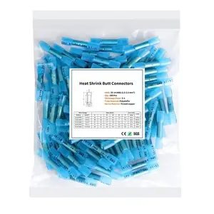 Heat Shrink Butt Connectors, 16-14 AWG 100Pcs Blue Waterproof Electrical Crimp Wire Splice for Marine, Cable, Wiring