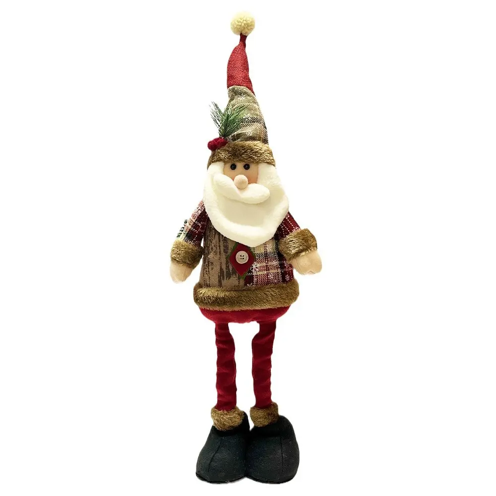Vintage Snowflake Plaid Retractable Christmas Doll Ornament Holiday Decor