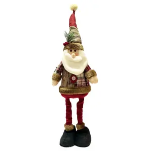 Vintage Snowflake Plaid Retractable Christmas Doll Ornament Holiday Decor